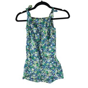 Marie Puce Girls Romper Tie Straps Cotton Floral Green Blue 8
